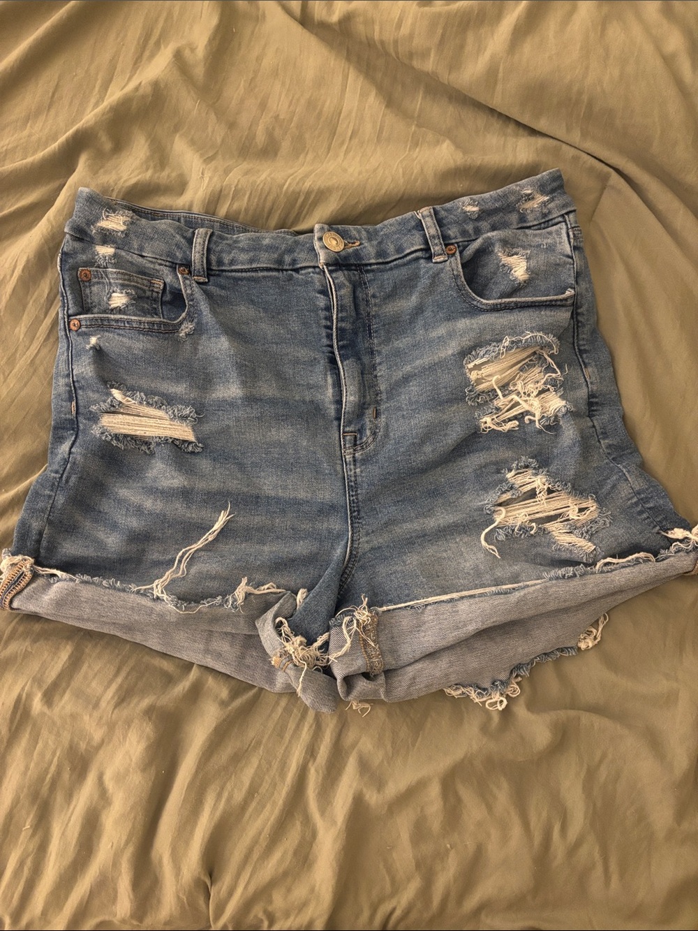 High-Rise Distressed Denim Shorts